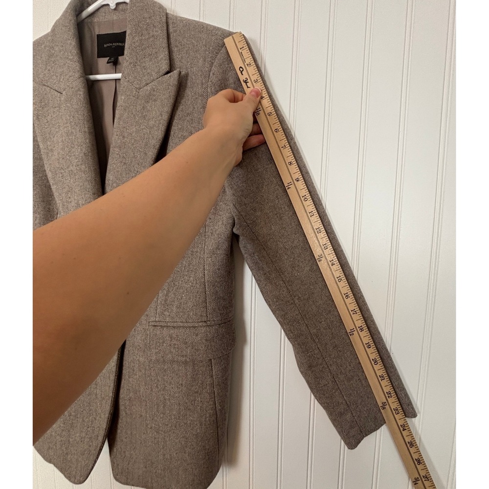 Banana Republic Blazer Women 12 Brown Herringbone Wool Blend Gold Button - Picture 10 of 12